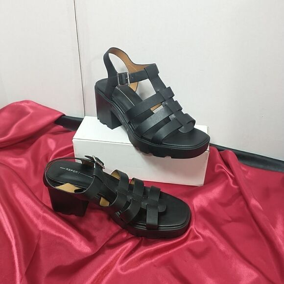 Report Lowry Black leather chunky heel shoes Women’s Size 11 - Picture 3 of 9